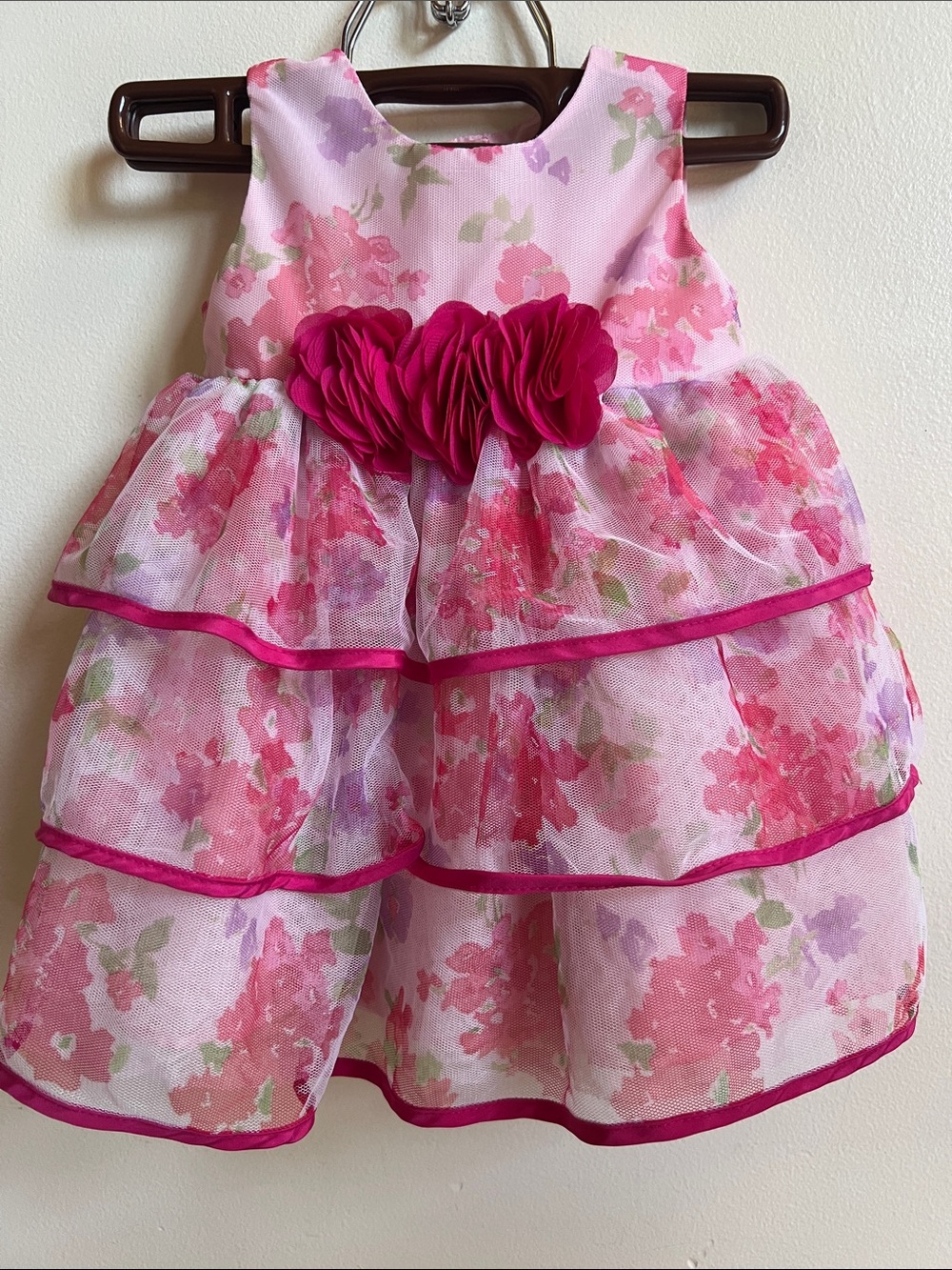 1989 Place pink Floral Tiered Baby Dress with Rosette Waist